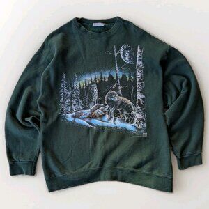 Vintage 90s Wolf Wildlife Sweatshirt Gildan-Made in Canada-XL Stand Out 1993